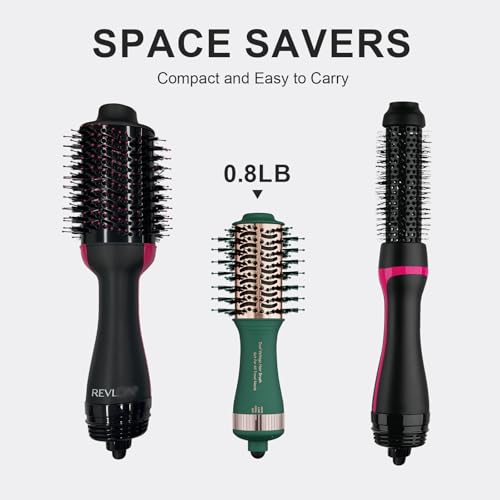 Dual Voltage Travel Hair Dryer Brush Mini Hot Air Hair Styling Tool (50mm Oval / Emerald&rose Gold)
