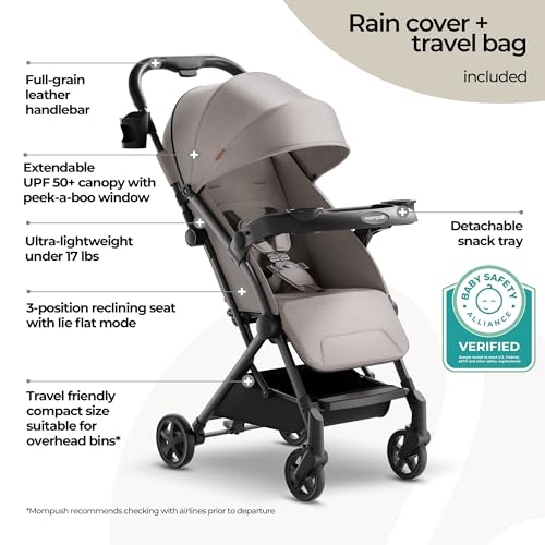 Lithe V2 Lightweight Travel Stroller Snack Tray Included (Khaki)