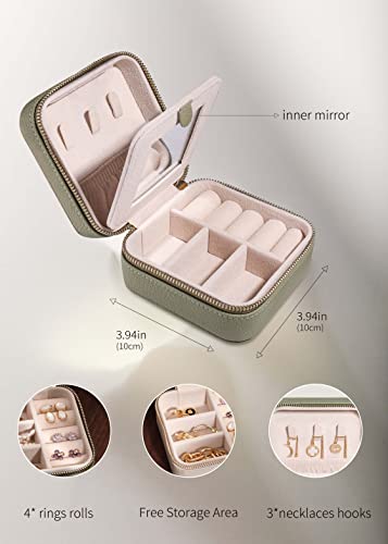 Travel Jewelry Organizer Boxes for Women Small Portable Necklace Earrings Bracelet Rings Travel Case Best Friend Birthday Gifts for Women Trendy (01_Lychee_Sage_Green)