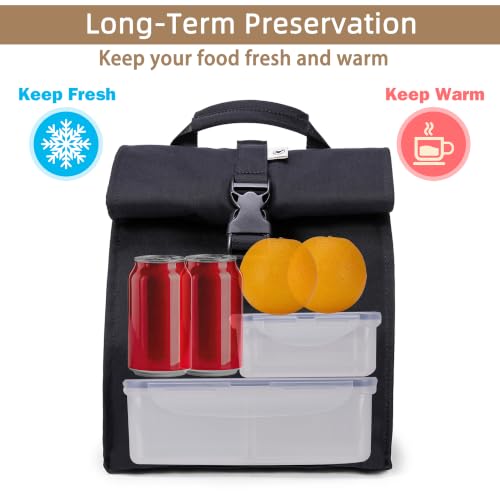 Insulated Lunch Bag Rolltop Lunch Box (Black)