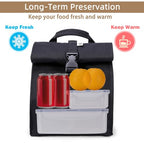 Insulated Lunch Bag Rolltop Lunch Box (Black)