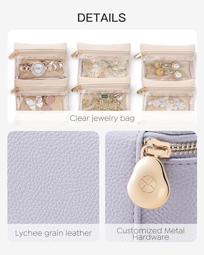 Travel Jewelry Box with Clear 6 Velvet Bags (6PCS-Purple)