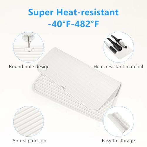 Heat Resistant Mat Large Silicone Hot Hair Tools Mat for Curling Irons Flat Iron Hair Straightener Vanity Mat Portable Hair Styling Tools Hot Pad 14.2"*11" (Off White)