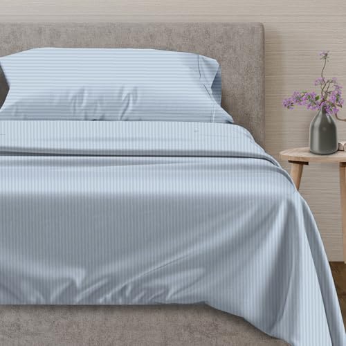 100% Egyptian Cotton Twin Size Sheet Set (Twin / 24 - Striped Light Blue)