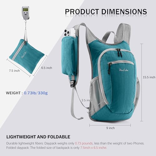 10L Small Hiking Backpack Travel Daypack Lightweight Packable Back Pack for Women Men (Teal Blue)