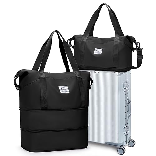 Large Travel Duffle Bag Carry On Weekender Bags for Women Men 18x14x8 Gym (A34-Black-2-layer Expansion / X-plus)