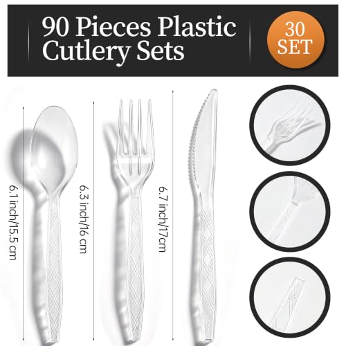 90 Pieces Transparent Plastic Cutlery Set (Transparent)