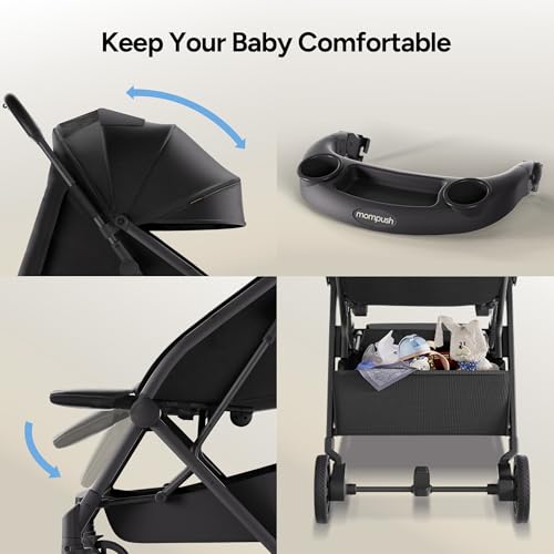 Lithe V2 Lightweight Travel Stroller Snack Tray Included (Black)