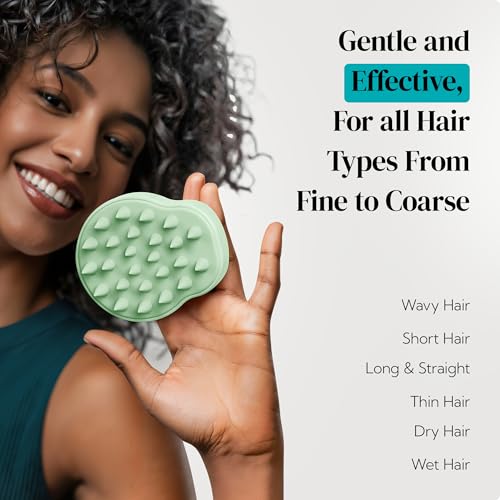 2 Pack Large Scalp Massager Scrubber Shampoo Brush for Hair Growth (Light Beige & Green)