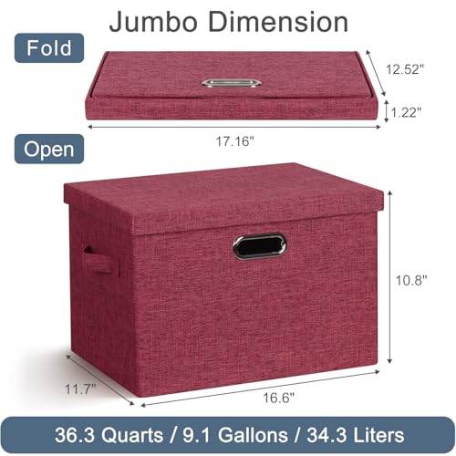 Storage Bins with Lids Fabric Closet Organizers Cubes Office Organization (Bright Red / Large -3 Pack)