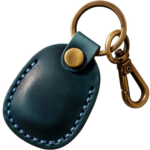 Genuine Leather AirTag Holder Compatible with Apple AirTag 2nd Gen & 1st Gen (Blue)