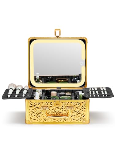 Makeup Box with Detachable Magnetic LED Mirror (Bling Gold / Small)