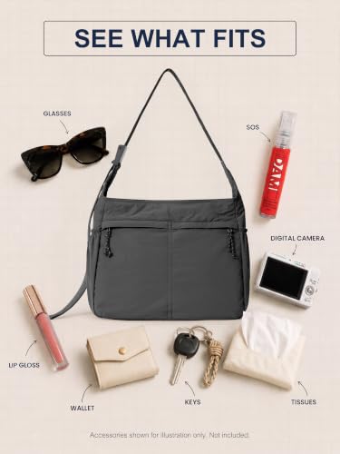20L Crossbody Tote Bag Large Capacity Lightweight Hobo Shoulder Sling Bags for Gym Shopping Beach Travel (Classic Black)
