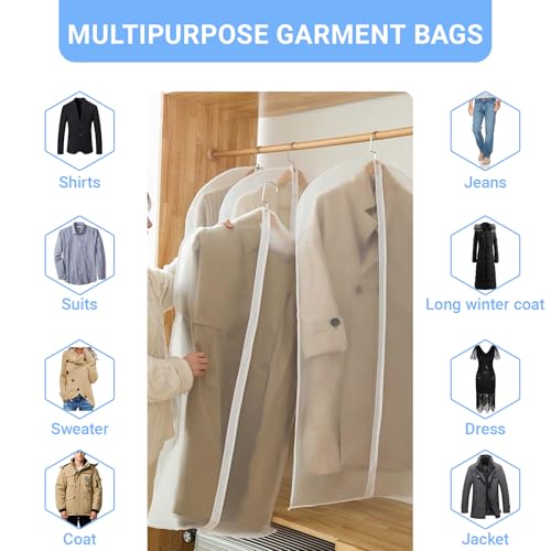 Suit Bags for Closet Storage Garment Bag 24"x 40"Clear Garment Bags for Hanging Clothes Plastic Waterproof Suit Cover Bag with Zipper for Coats (White / 24''X60'')