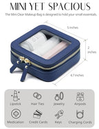 Clear Makeup Bag with Zipper Small Travel Cosmetic Case Navy Blue Mini Pouch for Purse Accessories Car Storgae Essentials Bag Purse Pouch Organizer Compact Small Clear Toiletry Bag for Traveling (Navy Blue / Mini Chic)