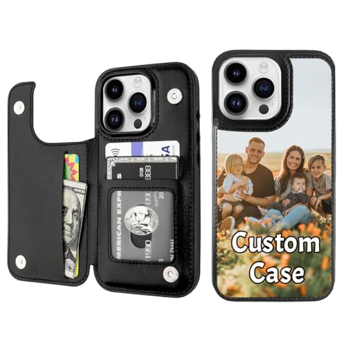 Custom Wallet Phone Case for iPhone 14 Pro Max with Photo (Black-A / iPhone 14 Pro Max)