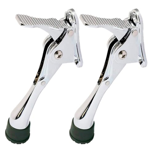 2 Stoppers 4 in Chrome Kickdown Door Stopper for Bottom of Door (Chrome / 4 INCH X 2 PACK)