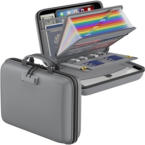 Fireproof File Organizer with Lock (15.5" x 11.5" x 3"(colorful) / Gray)