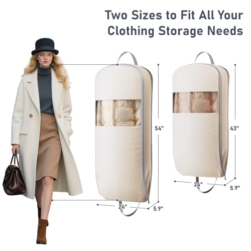 4 Pack 43" Compression Garment Bags for Hanging Clothes With Carry Handles and Window (Beige / 43" 4 Pack)