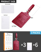 Leather Luggage Tags for Suitcases (Wine Red)