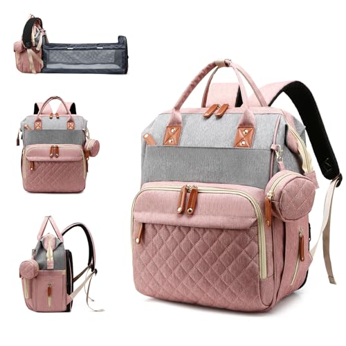 Diaper Bag with Changing Station (Pink Grey)