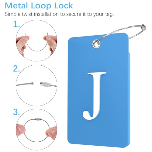2 Pack Initial Luggage Tags for Suitcases Airplane Travel Essentials (Large J / Blue)
