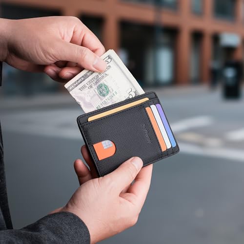 Slim Minimalist Front Pocket RFID Blocking Leather Wallets for Men and Women (Small / Galaxy Black)