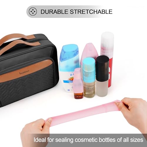 Travel Hanging Toiletry Bag for Women (Black / Large*1 + Leak Proofing Bottle Covers*8)