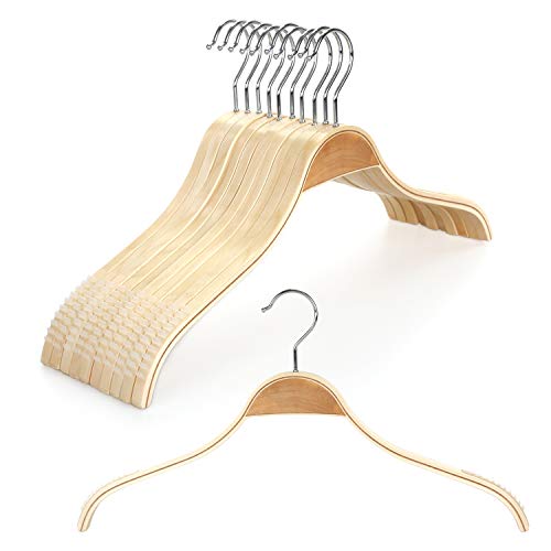 Slim Natural Wood Hangers with Extra Soft Non (Natural / 10 Pcs)