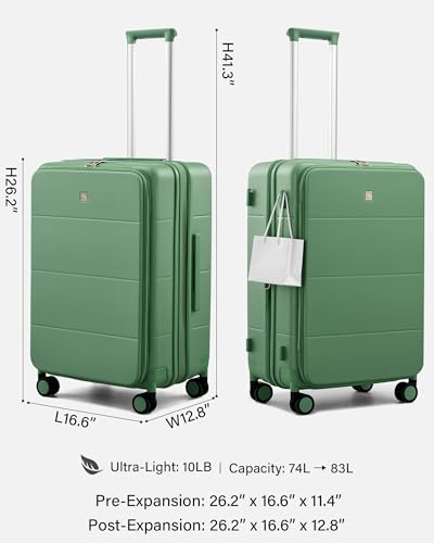 Expandable Medium Checked Luggage (Forest Green / 24 Inch EXT)
