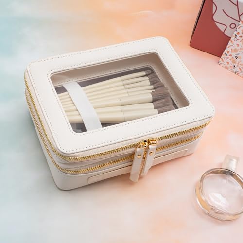 Large Clear Makeup Bags (Off-White / Dual Layer)