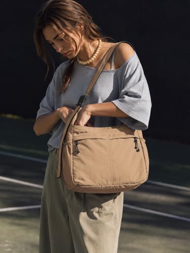 20L Crossbody Tote Bag Large Capacity Lightweight Hobo Shoulder Sling Bags for Gym Shopping Beach Travel (Taupe)
