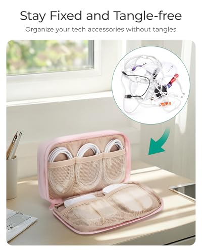 Electronics Organizer Travel Case for Cords Chargers Phones (8.3"L x 5.3"W x 2.3"H / Beige)