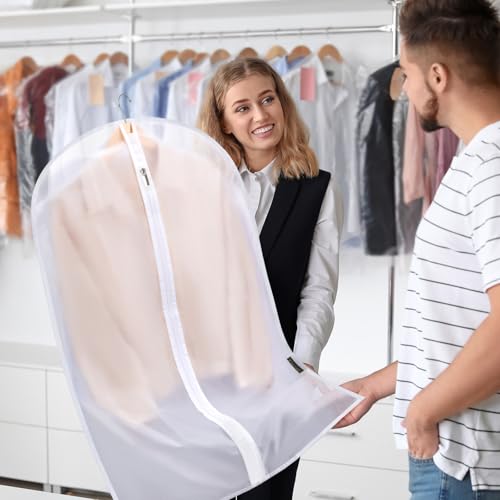12PK Garment Bags for Hanging Clothes (40" 12PK / Black-Translucent)