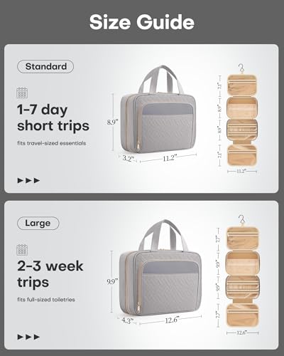 Hanging Travel Toiletry Bag Women Men (Grey / Medium)