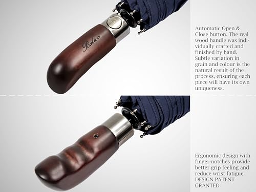 Folding Umbrella Real Wood Handle Auto Open Close Dark Navy (Dark Navy)