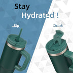 30 oz Insulated Tumbler Water Bottle with Handle (30 Ounces / Dark Green)