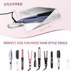 2-in-1 Heat Resistant Mat & Bag for Hair Styling Tools, Hanging Curling Iron Holder Flat Iron Holder with Zip, Portable Hot Hair Tools Travel Bag, Hair Straightener Mat Pouch for Countertop (Silver)
