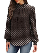 Long Sleeve Shirts for Women Fall Outfits for Women 2026 Business Casual Tops Blouses Dressy Casual Early Fall Fashion Clothing School Outfits for Teachers Work Clothes Trendy (04 - Brown Polka Dot / Medium)