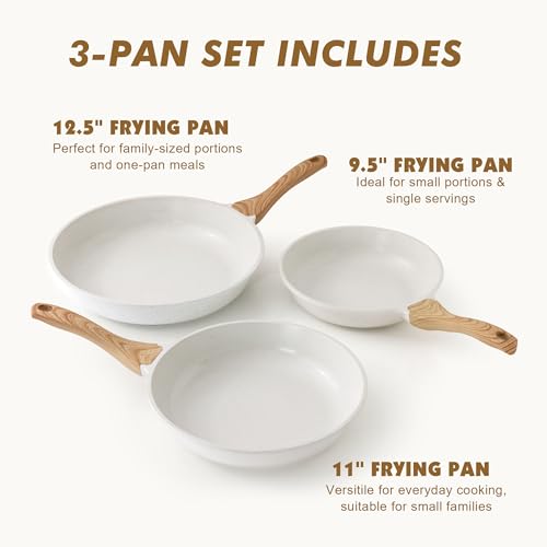 Ceramic Nonstick Frying Pan Skillets (White / 9.5+11+12.5 Inch)