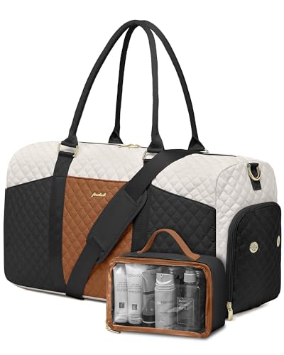 Women Weekender Travel Duffle Bag (10-Black Beige Brown / Large)