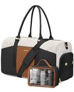 Women Weekender Travel Duffle Bag (10-Black Beige Brown / Large)
