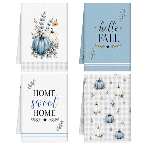 Fall Blue Pumpkin Kitchen Towels 4 PCS