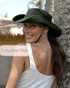 Sun Hats for Women Ponytail Wide Brim Summer Packable Cowboy Hat (One Size / Army Green)