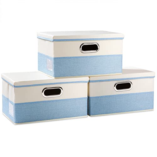 Collapsible Storage Bin with Lid [3 (Blue&Cream / M(3-Pack))