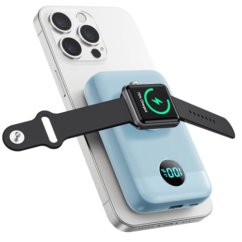 Magnetic Portable Charger with Apple (Sky Blue)