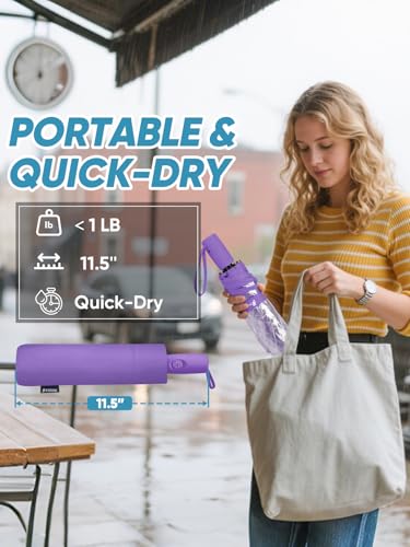 Windproof Travel Umbrellas for Rain and Sun (Clear-Purple / 2 PK)