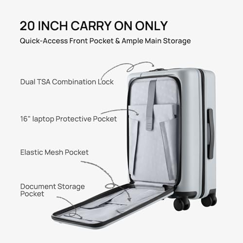 Carry On Luggage 22x14x9 Airline Approved (06-Charcoal Coconut Milk / Carry-On 20-Inch (Clamshell, 34L))
