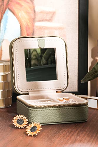 Travel Jewelry Organizer Boxes for Women Small Portable Necklace Earrings Bracelet Rings Travel Case Best Friend Birthday Gifts for Women Trendy (01_Lychee_Sage_Green)