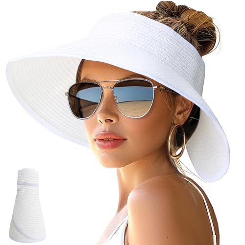 Sun Hats for Women Wide Brim Roll (One Size / White)